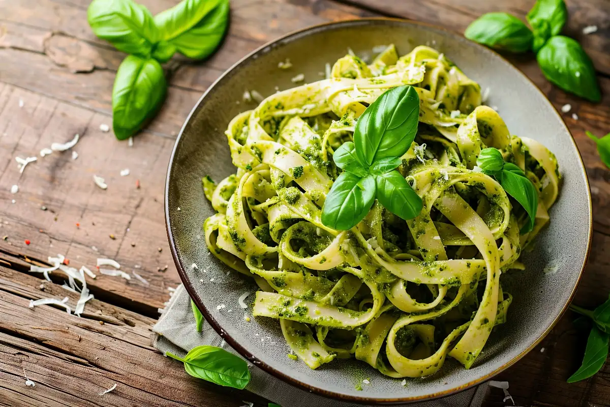 Tagliatelles pesto et parmesan